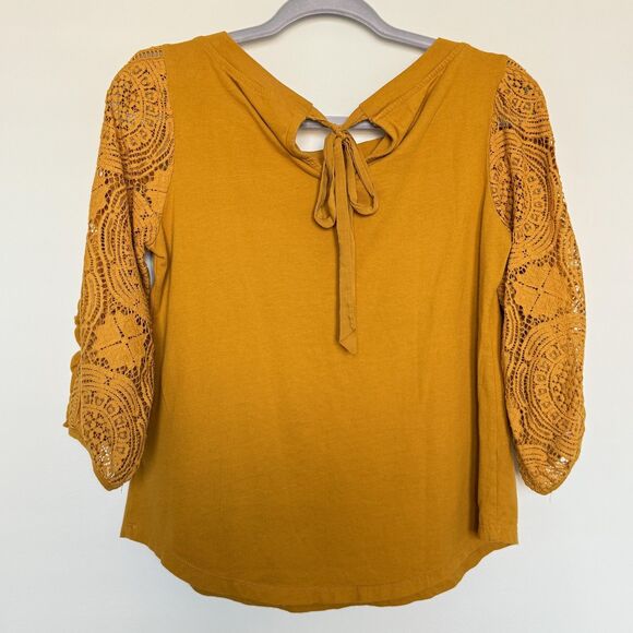 Anthropologie Shirt Womens Small Lace Crochet Puff Sleeve Boho Tie Back Top - Picture 5 of 7
